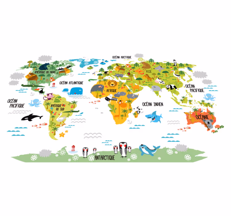 World map vinyl carpet animal world map - TenStickers