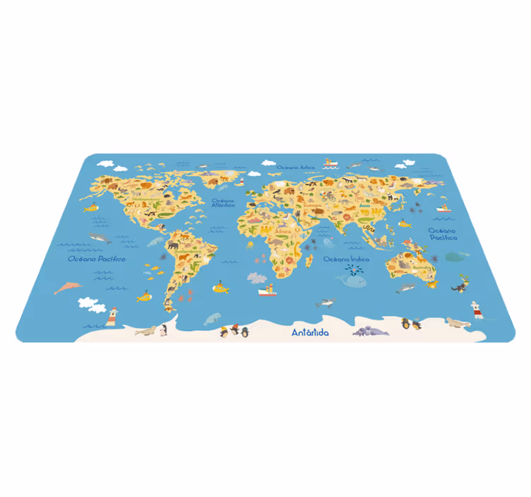 World map vinyl carpet with animal illustrations - TenStickers