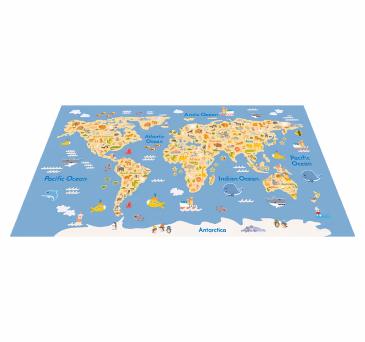 World map vinyl carpet for english children - TenStickers