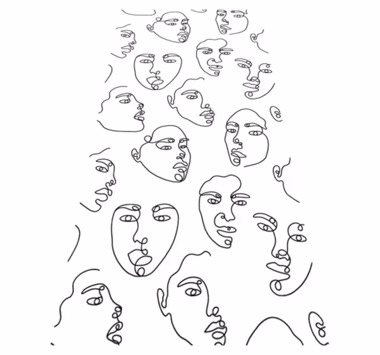 Modern vinyl carpet with line art faces design - TenStickers