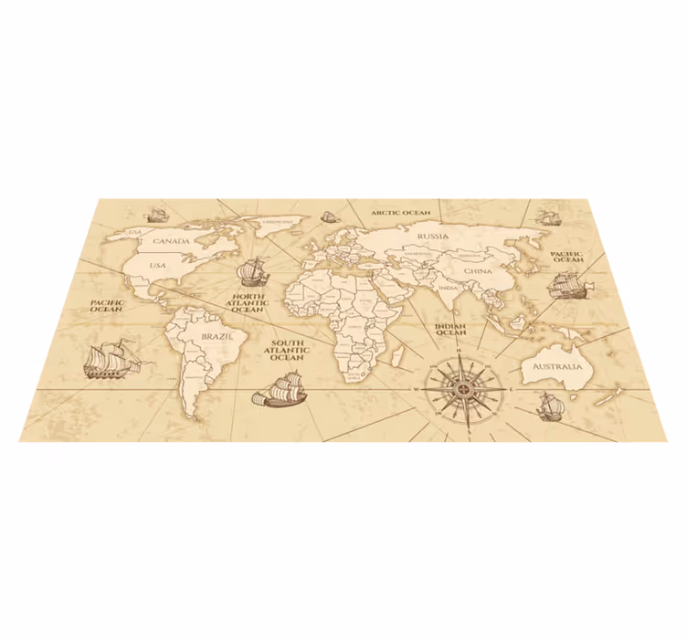 World map vinyl carpet retro sepia design - TenStickers