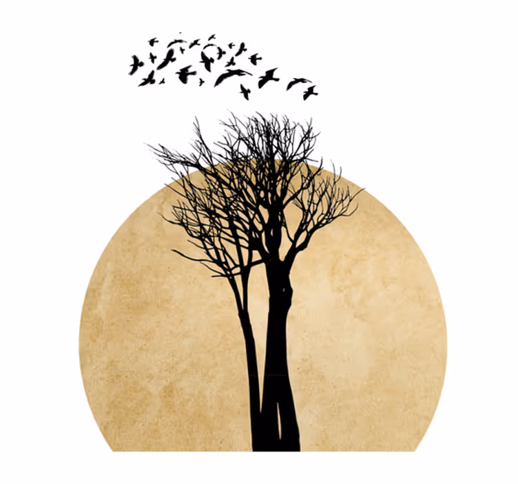 Floral vinyl carpet tree silhouette with birds - TenStickers
