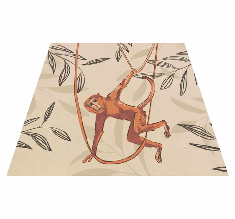 Kids vinyl carpet baby monkey swinging on a plant - TenStickers