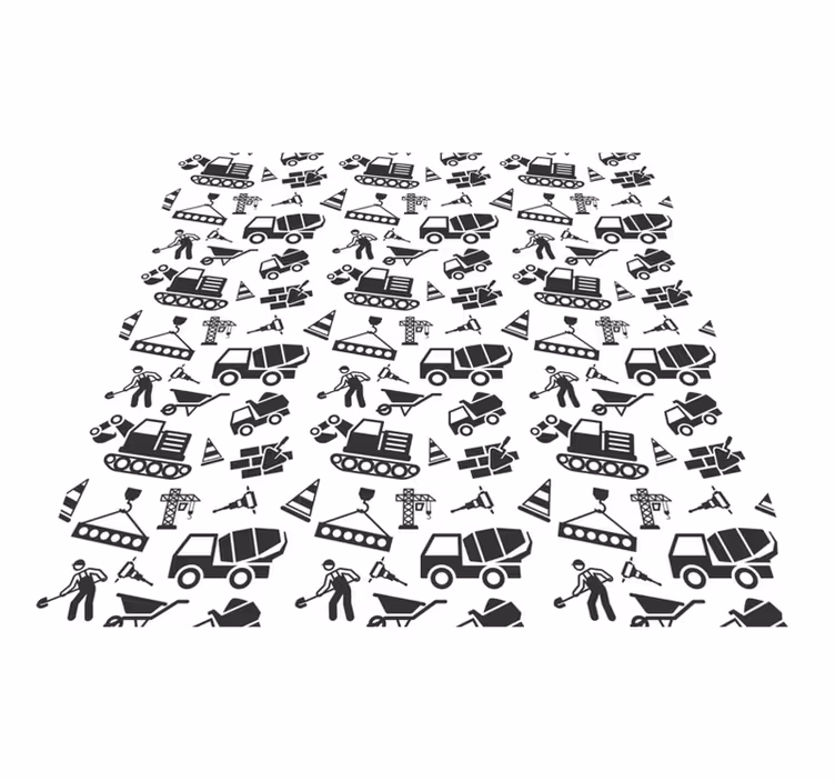 Kids vinyl carpet monochrome excavators and trucks - TenStickers