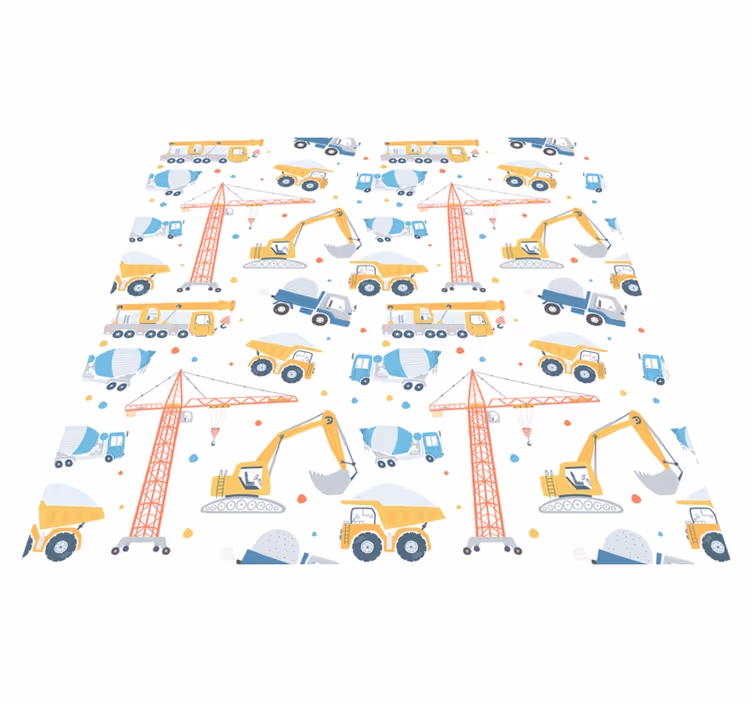 Kids vinyl carpet pastel construction vehicles - TenStickers