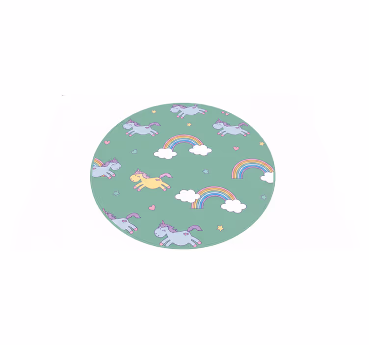 Kids vinyl carpet with teal unicorns and rainbows - TenStickers
