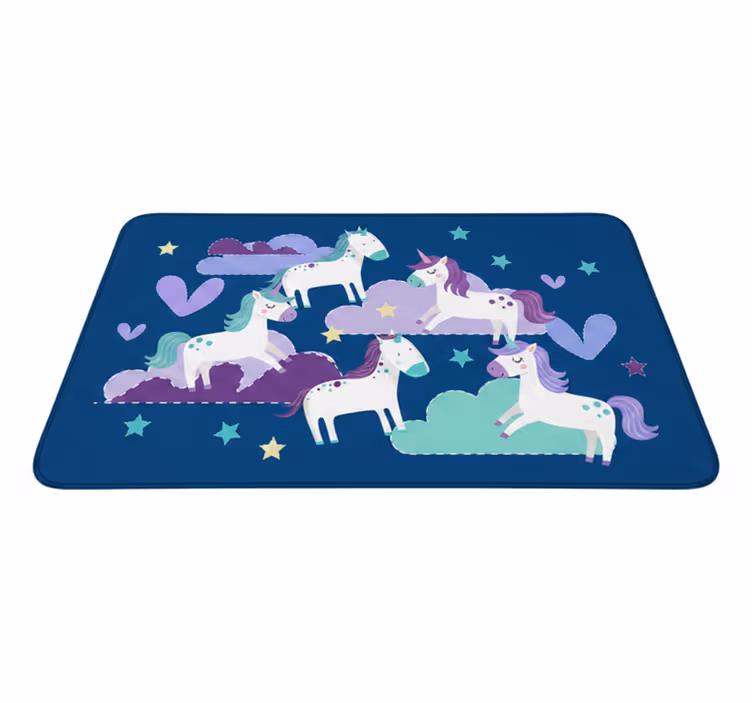 Kids vinyl carpet cute unicorns with clouds and stars - TenStickers