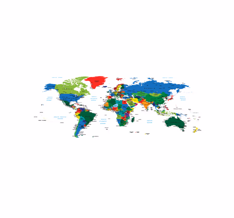 World map vinyl carpet political map design - TenStickers
