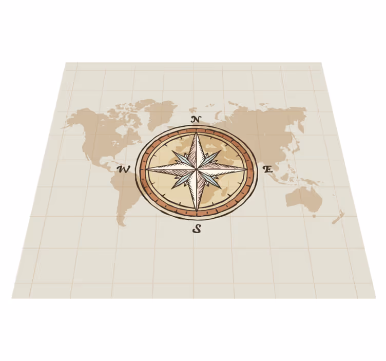 World map vinyl carpet vintage cartography compass - TenStickers