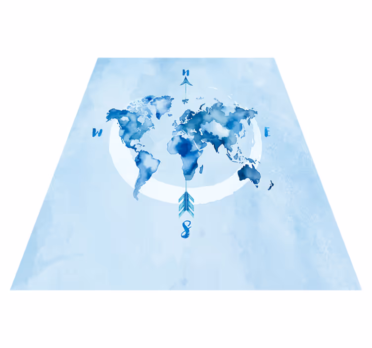 World map vinyl carpet watercolor blue map - TenStickers