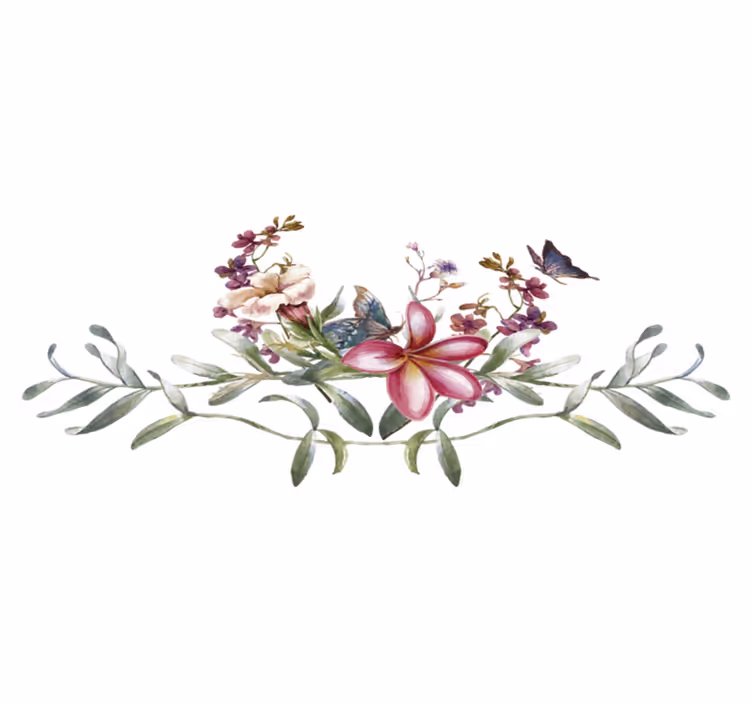 Entrance hall vinyl carpet watercolor butterflies & flowers - TenStickers