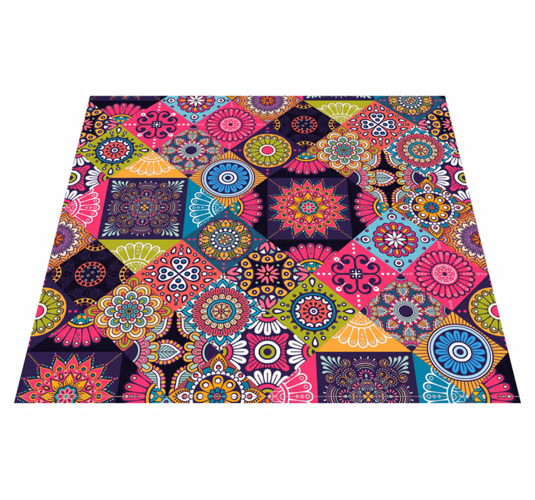Living room vinyl carpet dark mandala tiles - TenStickers