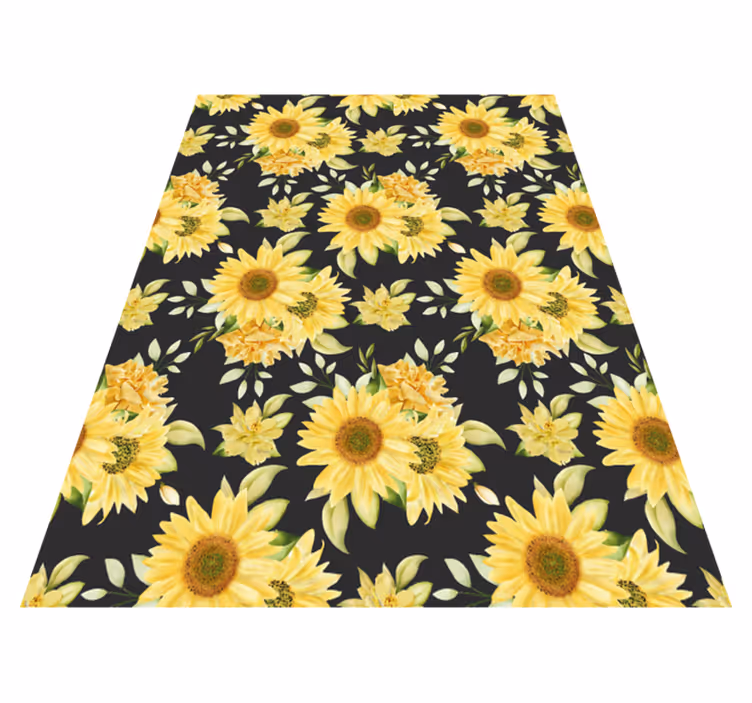 Yellow vinyl carpet with black background sunflower pattern - TenStickers