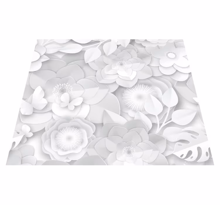 White vinyl carpet with 3d white flowers design - TenStickers