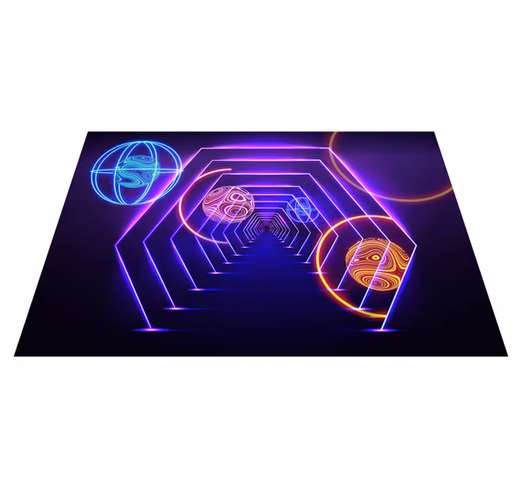Purple vinyl carpet neon hexagonal tunnel view - TenStickers