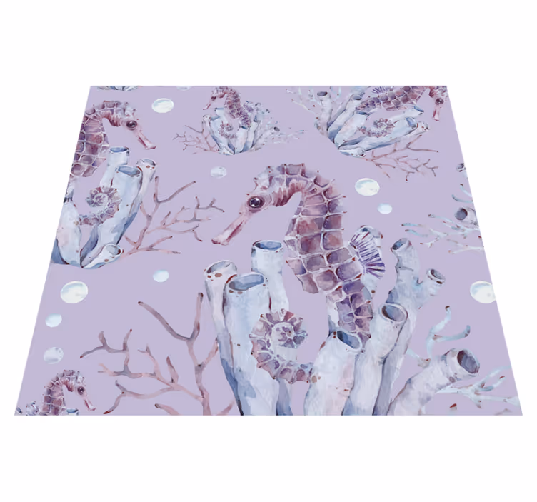Purple vinyl carpet watercolor seahorse design - TenStickers
