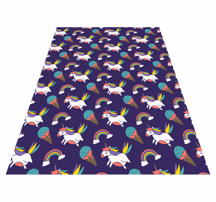 Purple vinyl carpet with whimsical unicorn design - TenStickers