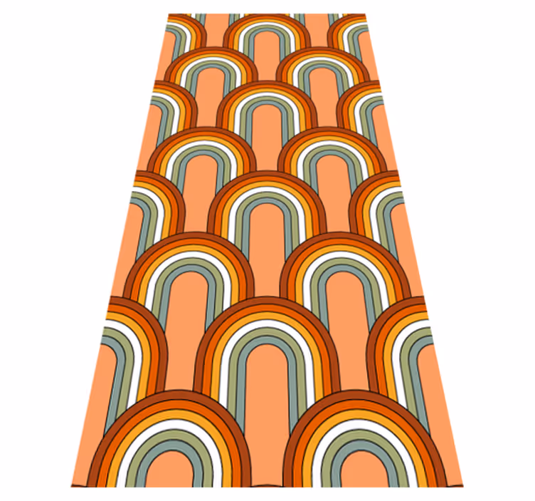 Orange vinyl carpet with a vibrant 70s rainbow pattern - TenStickers