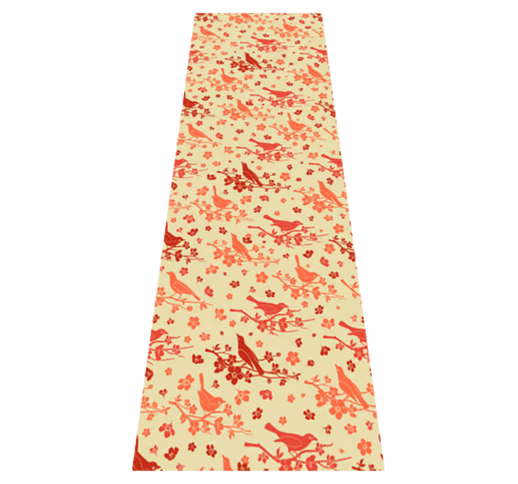 Orange vinyl carpet with oriental trees and birds - TenStickers