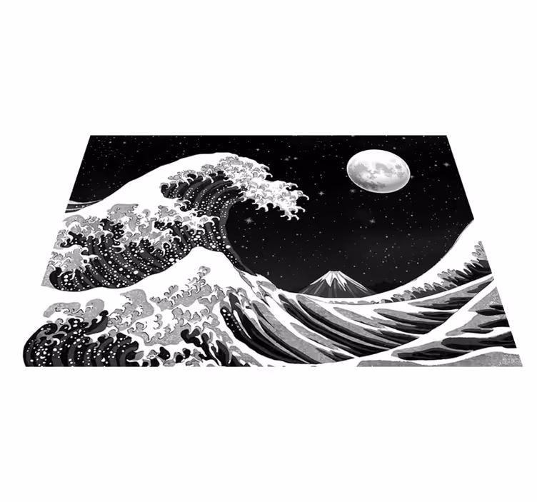 Black vinyl carpet kanagawa wave at night - TenStickers