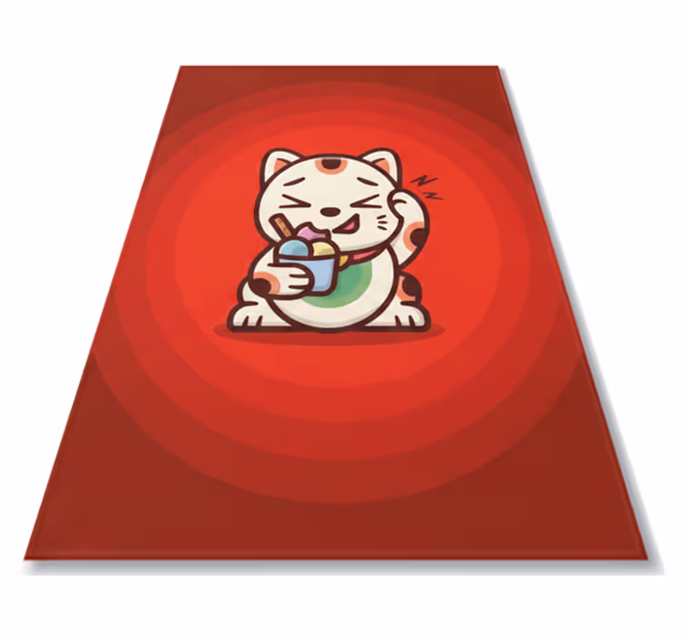 Red vinyl carpet featuring adorable cat with ice cream - TenStickers