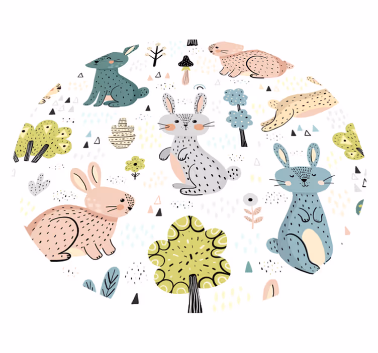 circular bunny illustrative nursery vinyl carpet - TenStickers