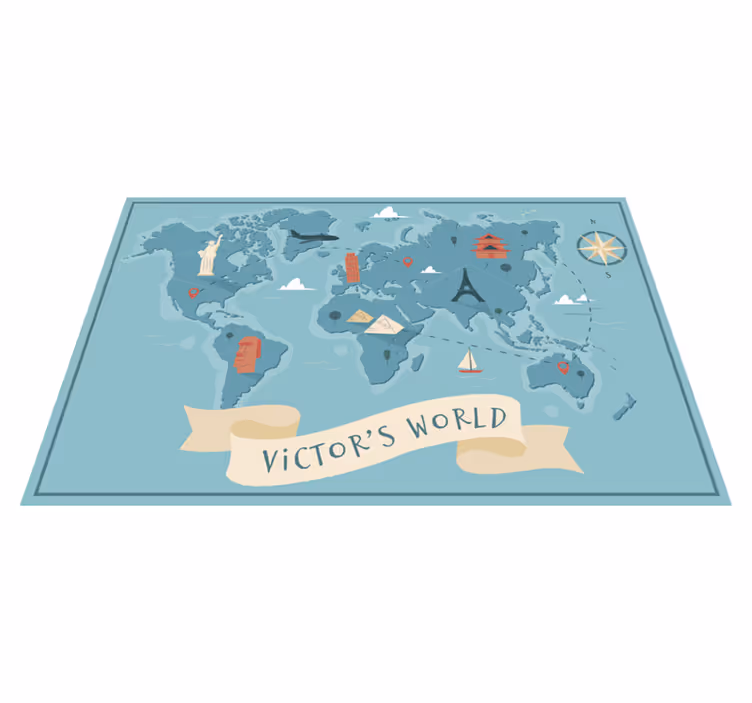 Funny vinyl world map rug with name - TenStickers