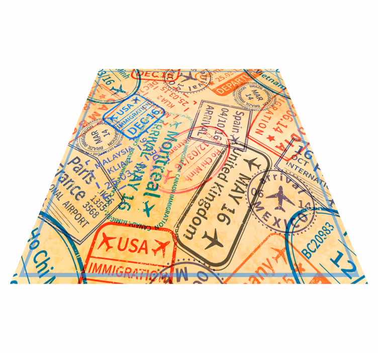 Travel Passport Stamps world map vinyl carpet - TenStickers