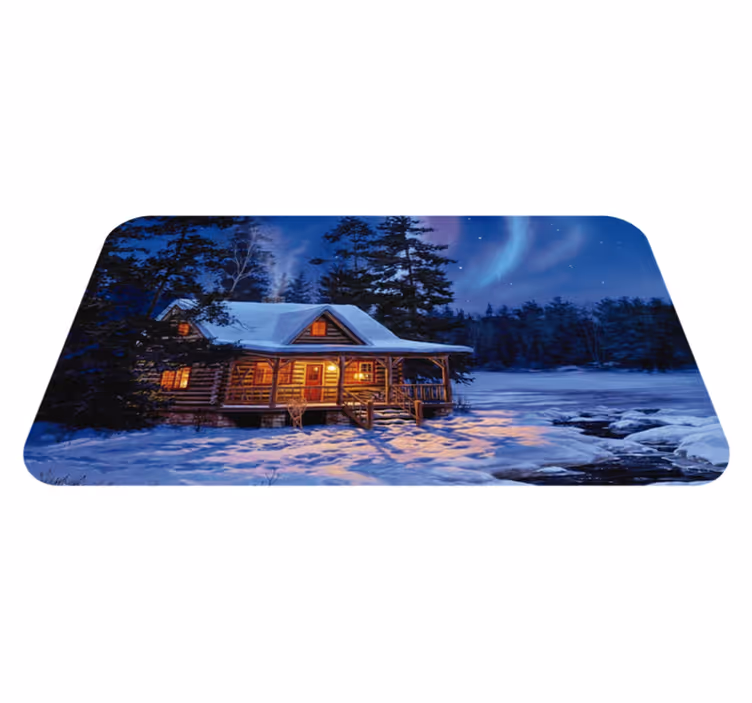 Winter land with cottage Christmas tree mat - TenStickers