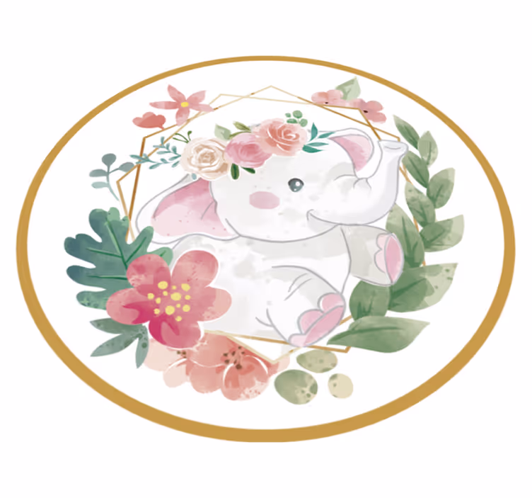 Floral Elephant Circular kids vinyl carpet - TenStickers