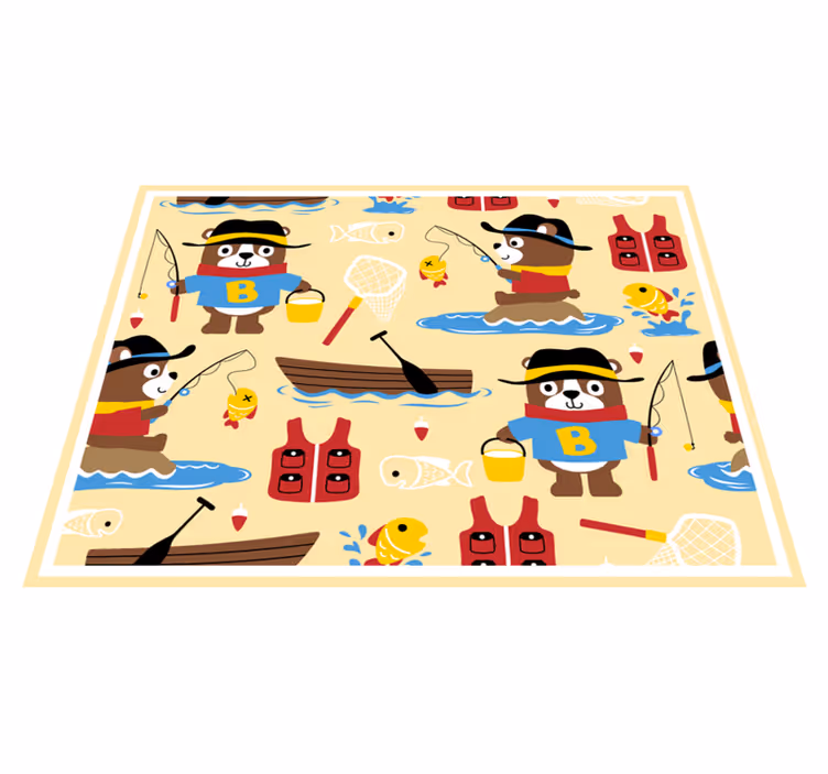 Fishing Bear Adventure kids vinyl carpet - TenStickers