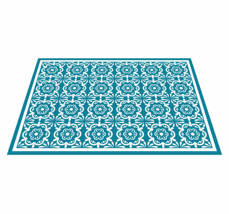 Teal Floral Design kitchen vinyl carpet - TenStickers