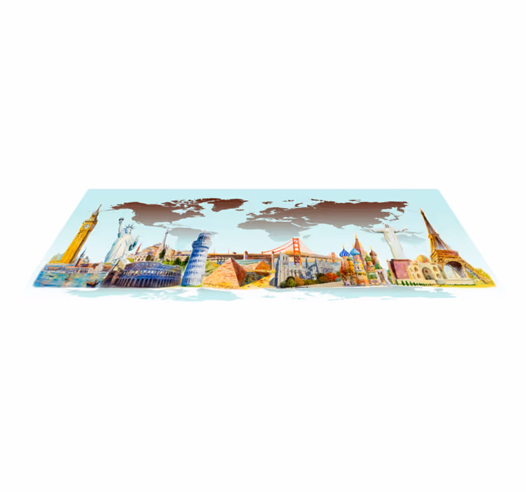 Colorful Landmarks Collage world map vinyl carpet - TenStickers
