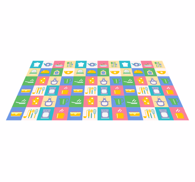 Vibrant Culinary Symbols kitchen vinyl carpet - TenStickers