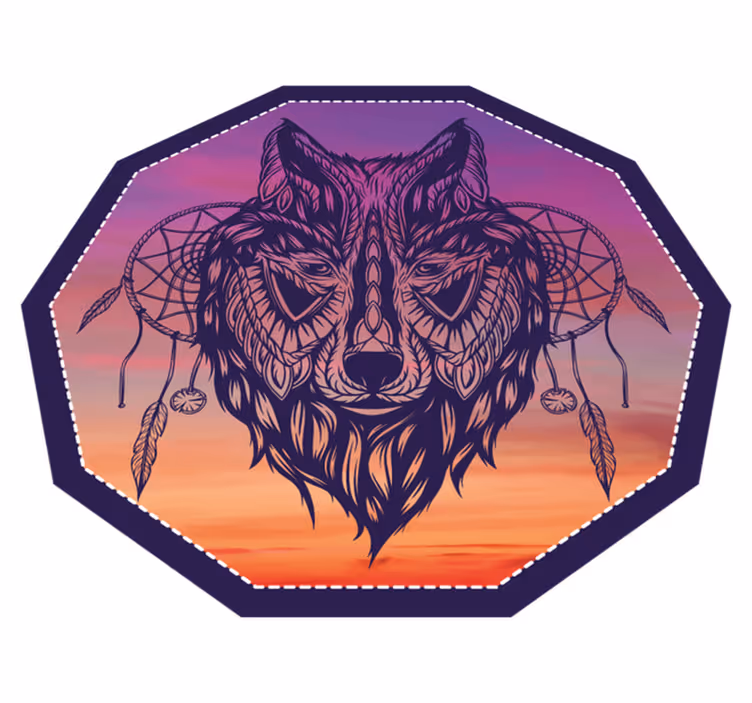 Octagonal Wolf Illustration animal vinyl carpet - TenStickers
