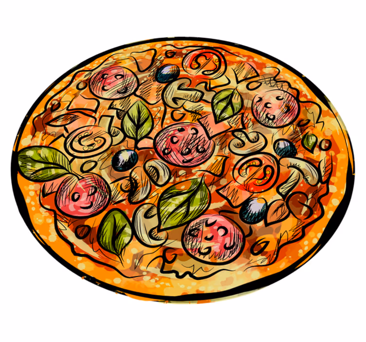 Cartoon pizza kitchen kitchen floor tiles - TenStickers