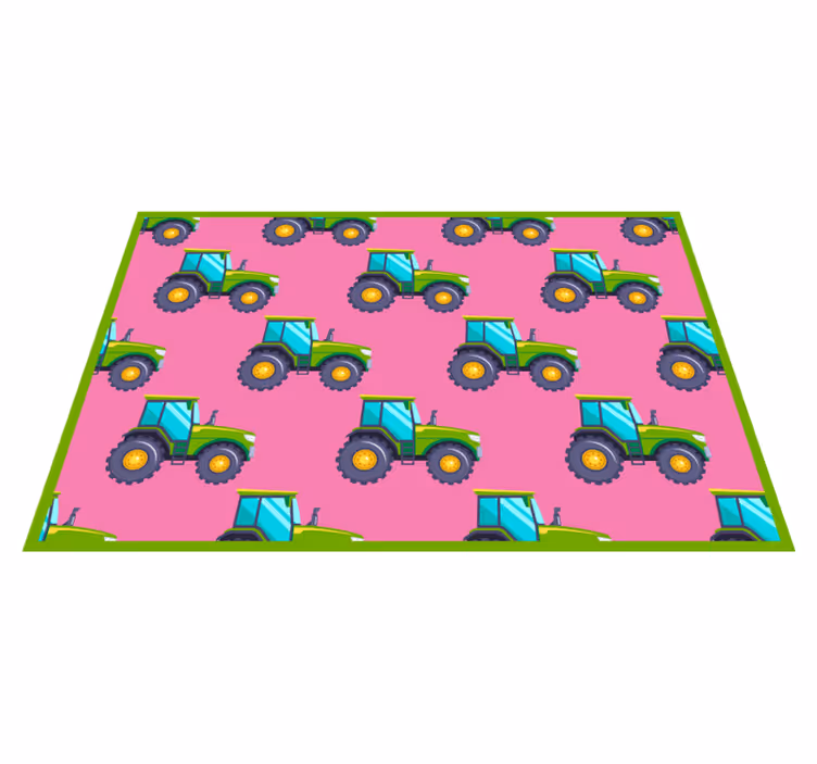 Tractors on pink background kids vinyl carpet - TenStickers