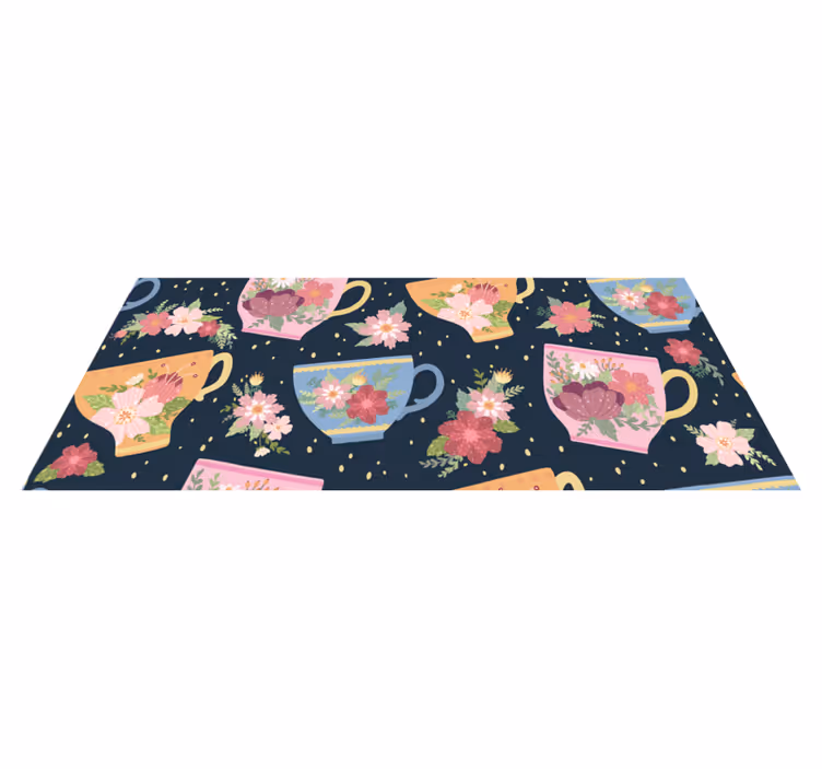 Floral vinyl carpet with teacup floral pattern - TenStickers