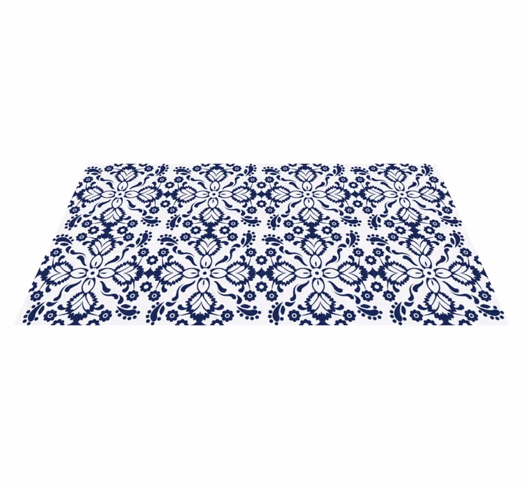 Blue and white floral design tile vinyl carpet - TenStickers