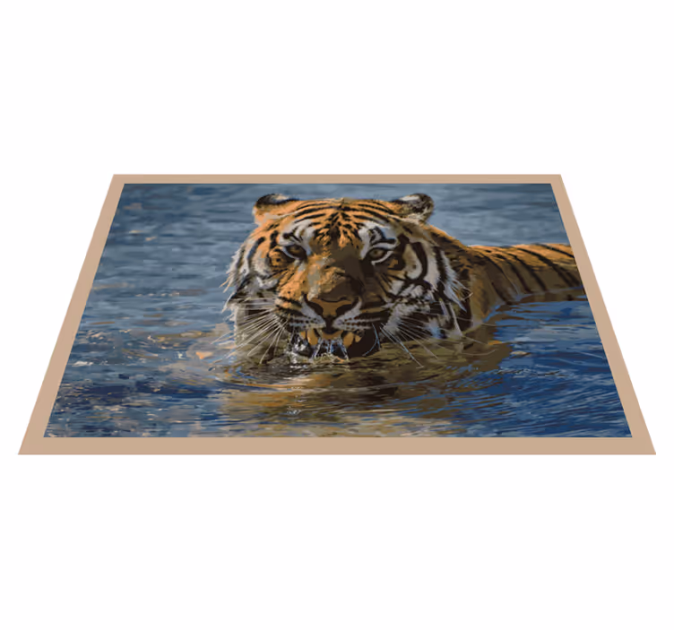 Tiger in the water animal vinyl carpet - TenStickers