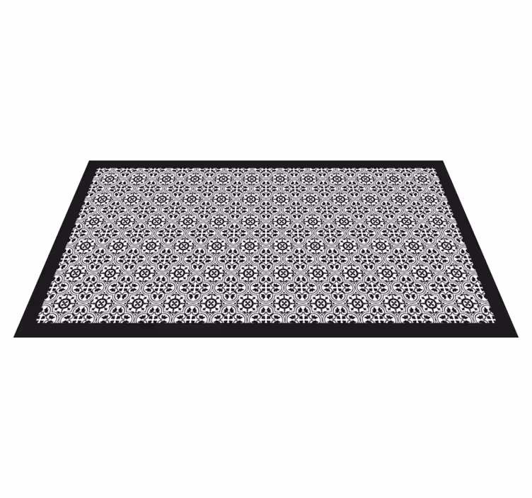 Black floral pattern tile vinyl carpet - TenStickers