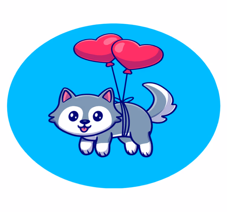 Baby wolf with balloons animal vinyl carpet - TenStickers