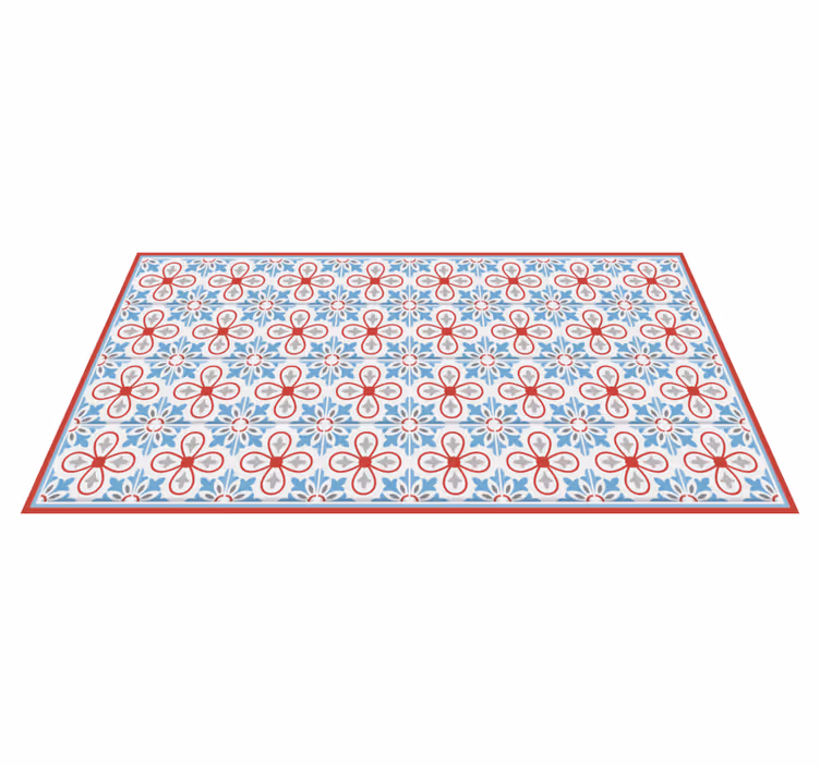 Blue and red Moroccan tiles kitchen  vinyl rug - TenStickers