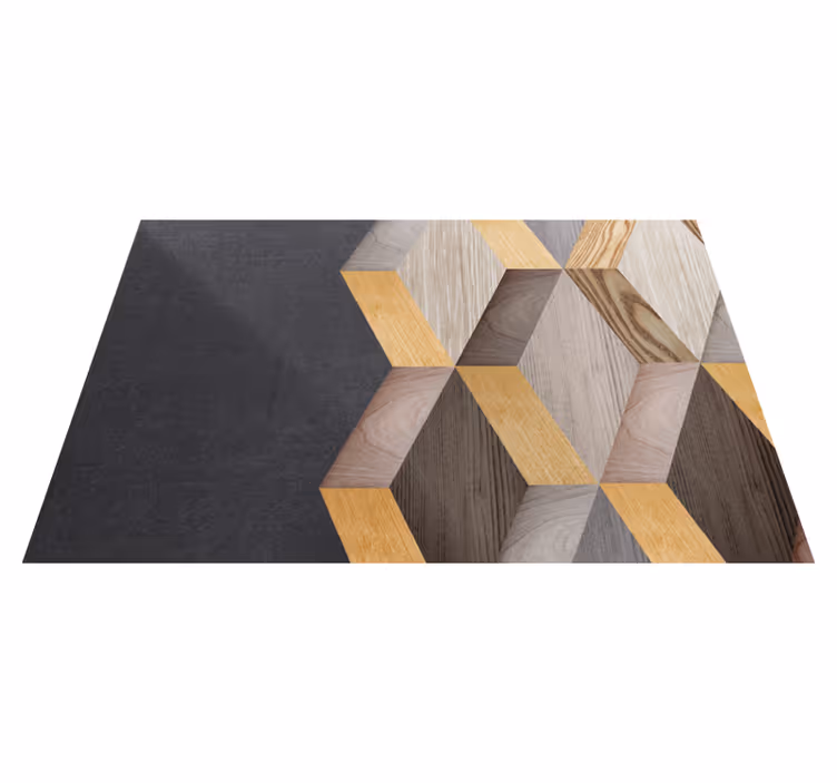 Wood effect vinyl carpet with geometric cube design - TenStickers