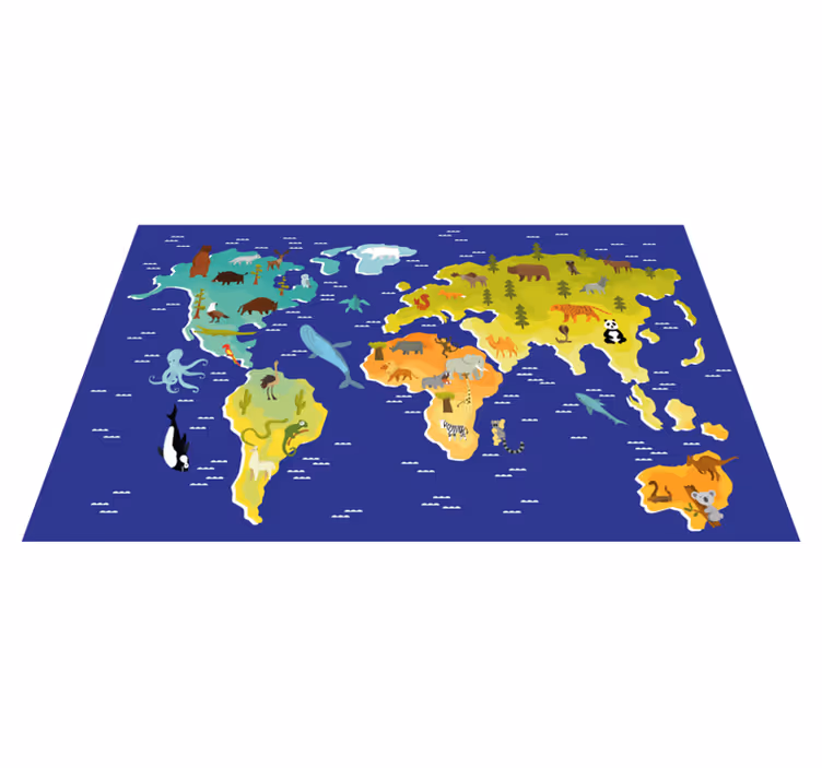 Colorful animal design world map vinyl carpet - TenStickers