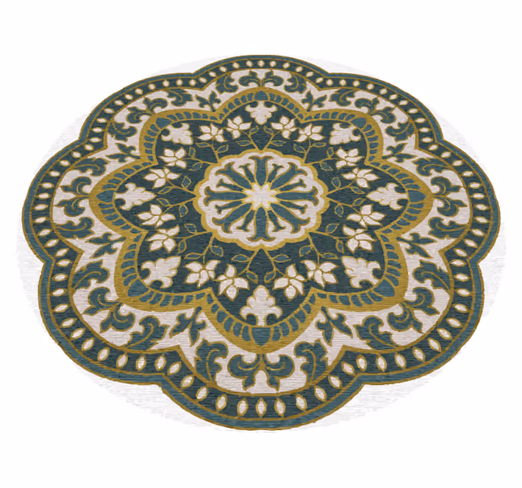 Circular green floral motif mandala vinyl carpet - TenStickers