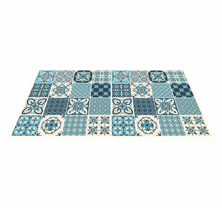 Turquoise floral pattern tile vinyl carpet - TenStickers