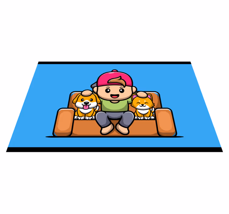 Boy with pets kids vinyl carpet - TenStickers