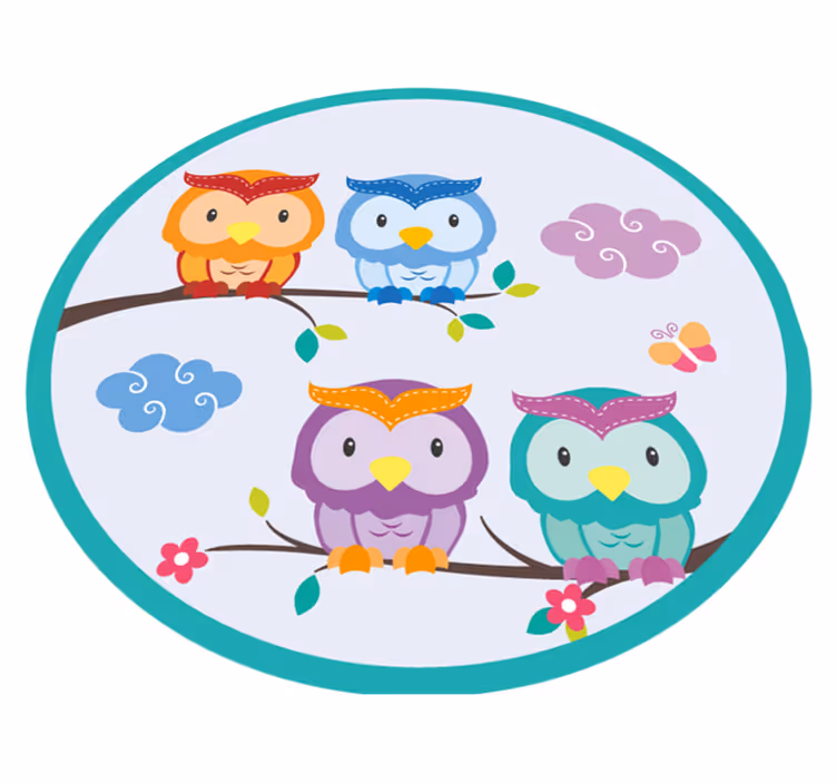 Colorful Owl Family nursery vinyl carpet - TenStickers