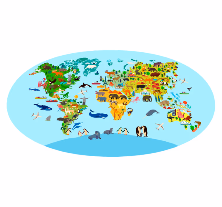 Creature World map kids vinyl carpet - TenStickers